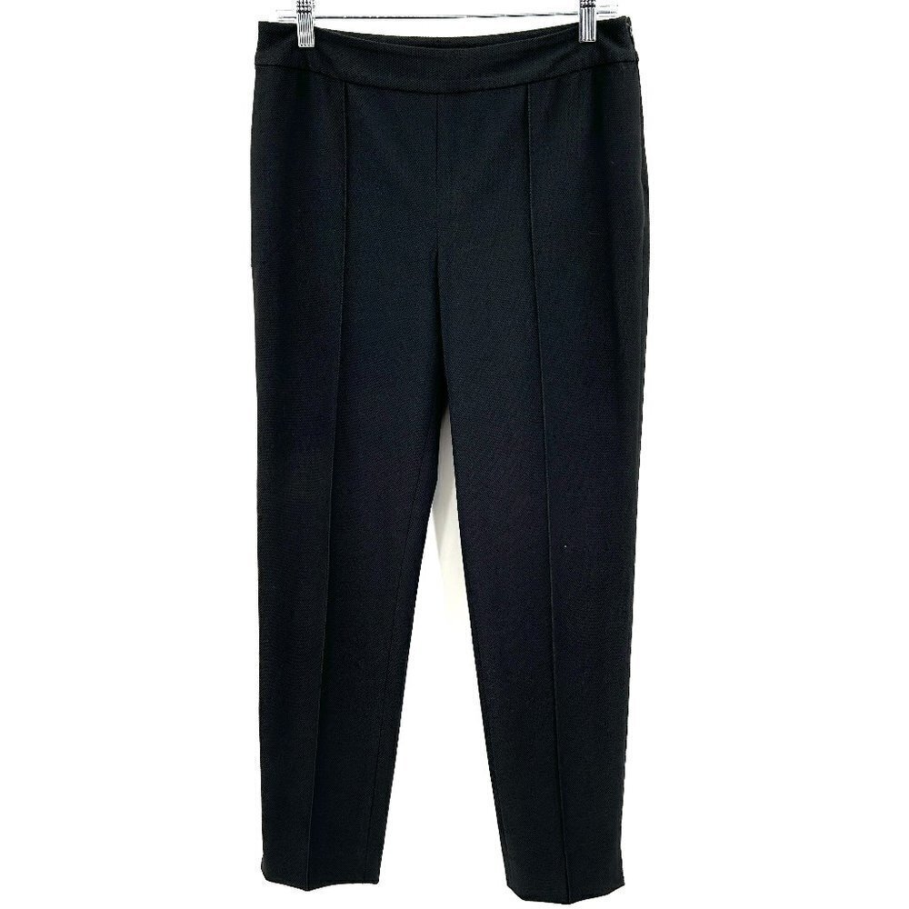 ST. JOHN Emma Black Textured Slim Straight Leg Pleated Front Dress Pants Size 6